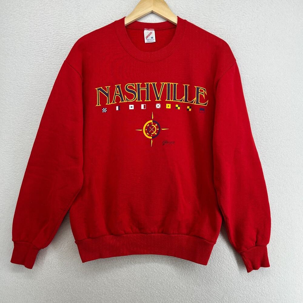 NASHVILLE Sweatshirt Men S Paradise Collection Nautical Flag TN Pullover Red VTG